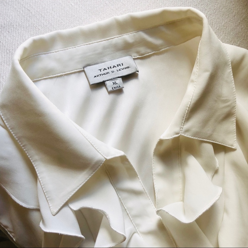 Tahari Ivory Collared Button-up Ruffle Top - Picture 5 of 5